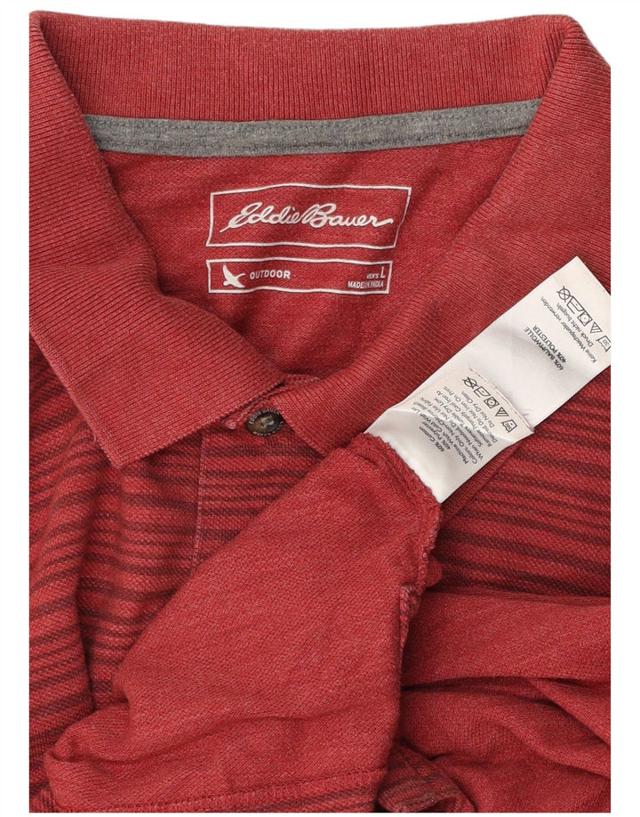 EDDIE BAUER Polo para hombre de algodón a rayas rojas grandes