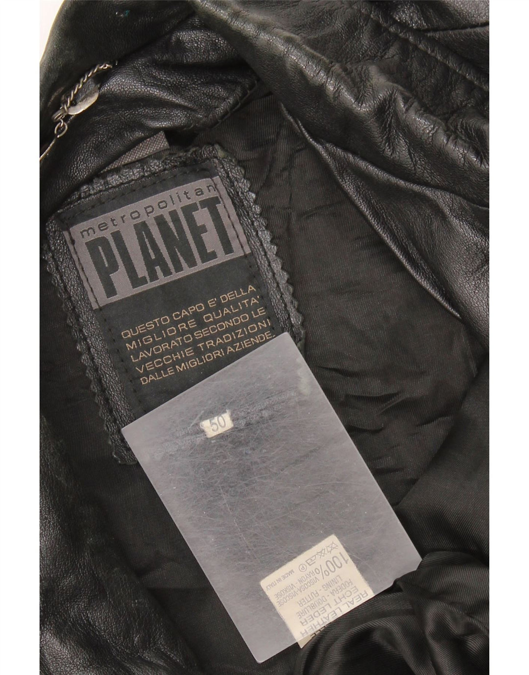 Chaqueta de cuero vintage para hombre IT 50 XL cuero negro