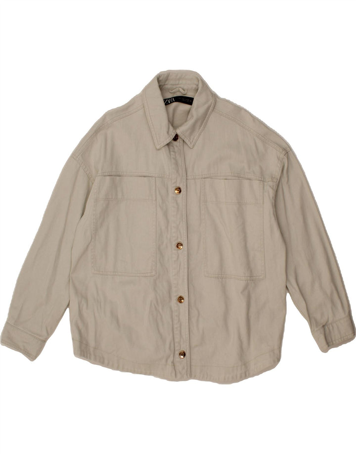 ZARA Womens Oversized Bomber Jacket UK 10 Small Off White Cotton Vintage Zara and Second-Hand Zara from Messina Hembry 