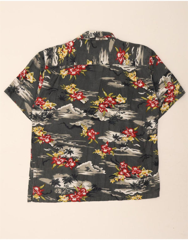 VINTAGE Camisa de manga corta para hombre Talla 43/44 XL Gris Floral Algodón Hawaiano