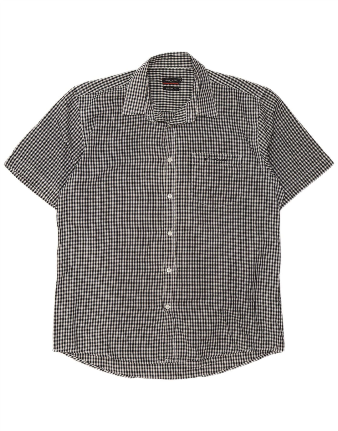 Pierre Cardin Camisa de manga corta para hombre de ajuste regular XL Black Gingham