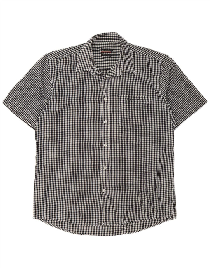 Pierre Cardin Camisa de manga corta para hombre de ajuste regular XL Black Gingham