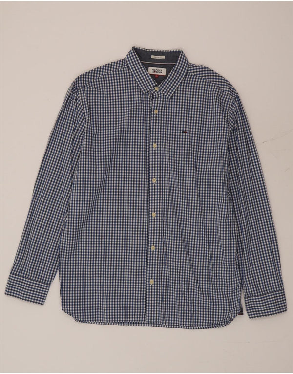 Tommy Hilfiger Camisa de corte regular para hombre XL Algodón a cuadros azul