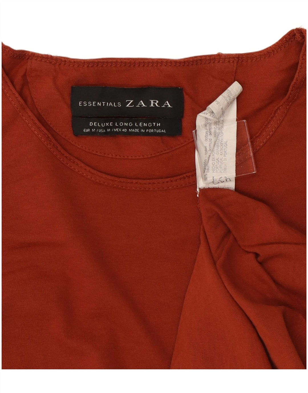 Zara Mujer Camiseta Larga Top UK 44 Medio Rojo Algodón