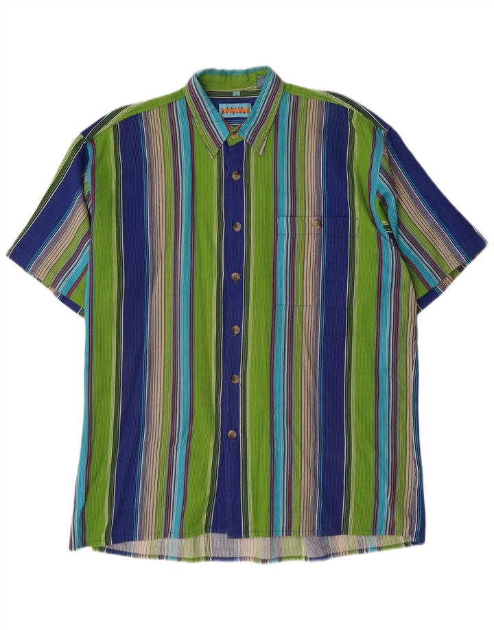 VINTAGE Camisa de manga corta para hombre Algodón de rayas multicolor grande