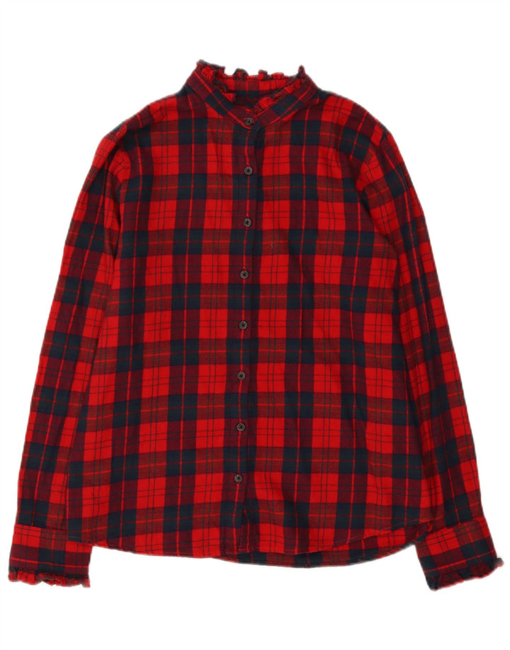 Camisa de franela para mujer Lands End UK 44 Algodón a cuadros rojo mediano