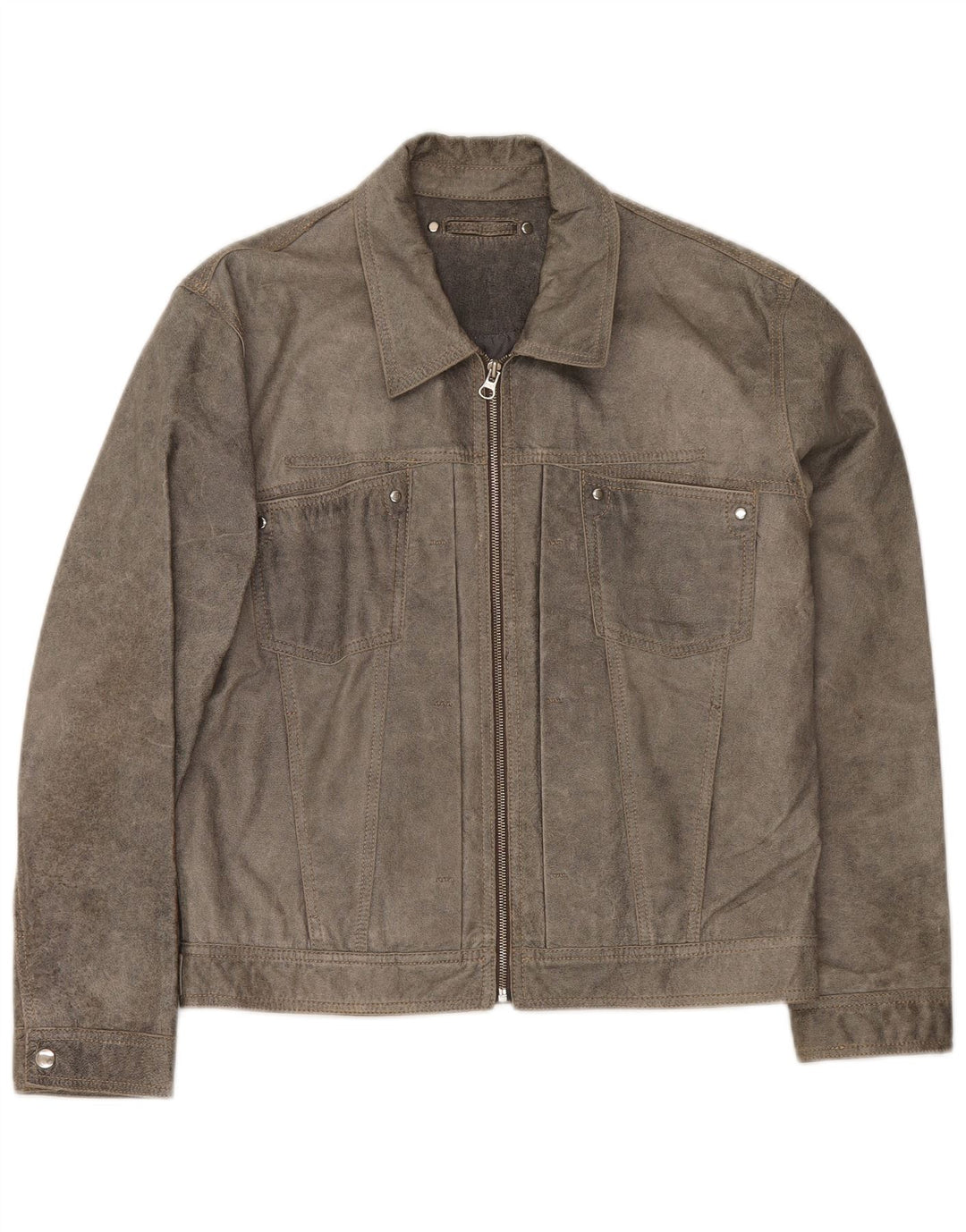 Vintage hombres cuero bomber chaqueta Reino Unido 38 gris medio