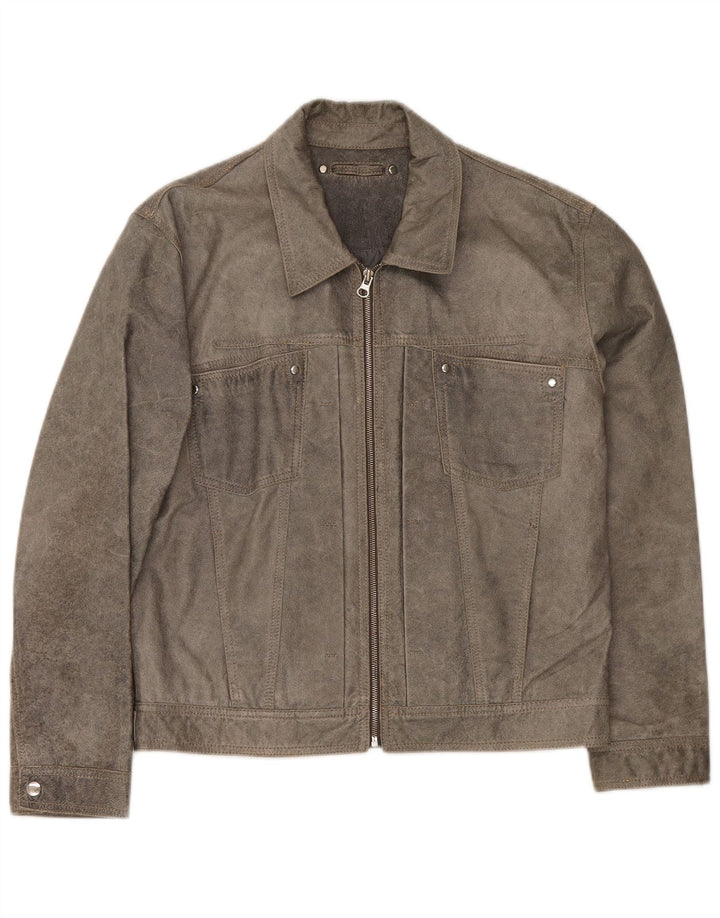 Vintage hombres cuero bomber chaqueta Reino Unido 38 gris medio