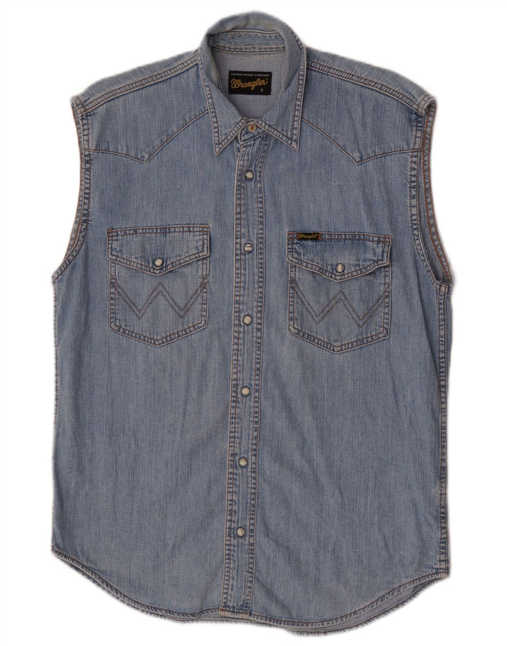 Wrangler Camisa Vaquera Sin Mangas Para Hombre Algodón Azul Pequeño