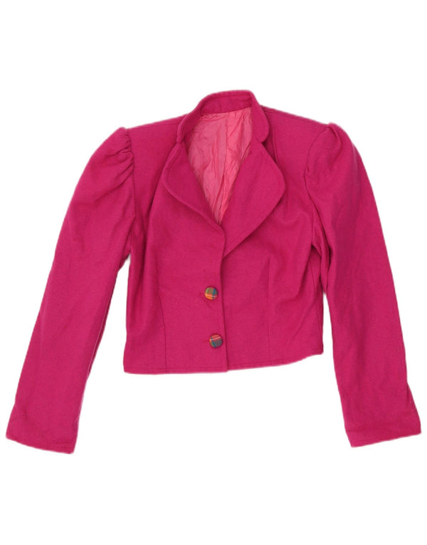 VINTAGE Mujer Crop 2 Botón Blazer Chaqueta Reino Unido 6 XS Rosa