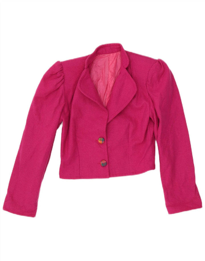 VINTAGE Mujer Crop 2 Botón Blazer Chaqueta Reino Unido 6 XS Rosa