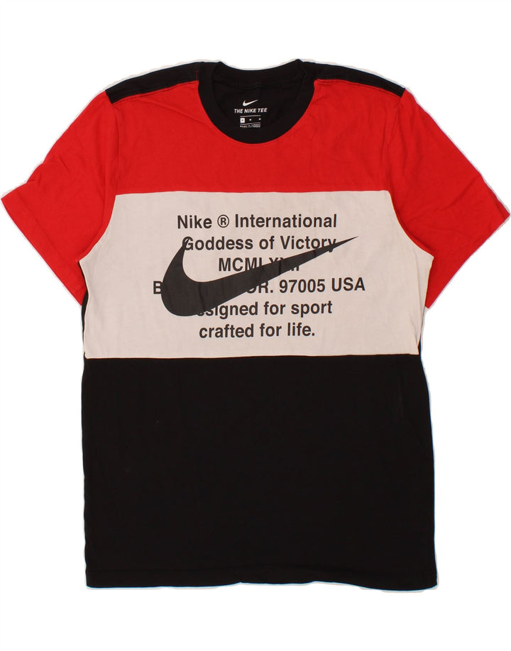 NIKE Camiseta gráfica para hombre Top mediano negro de algodón con bloques de color