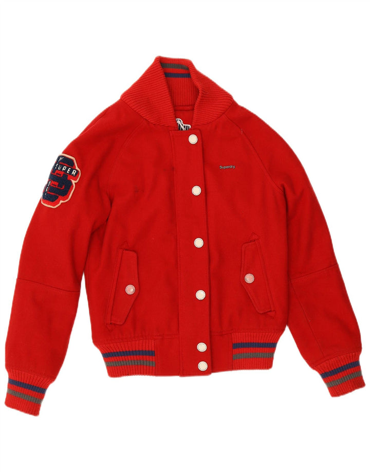 Superdry Chaqueta Bomber Estampada Para Mujer UK 40 Lana Roja Mediana