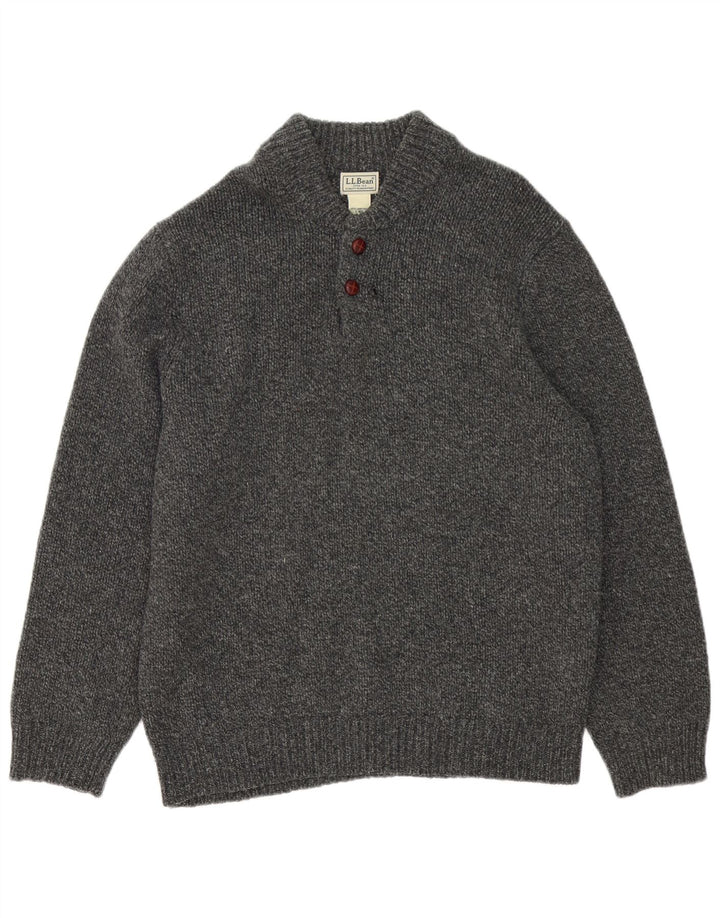 L.L.Bean Suéter tipo jersey con cuello y botones para hombre de lana de cordero moteada gris grande