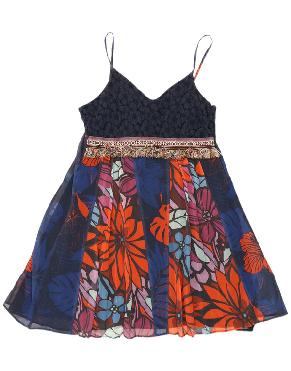 Desigual Vestido de verano para mujer EU 42 Grande Azul marino Floral Poliéster Bohemio