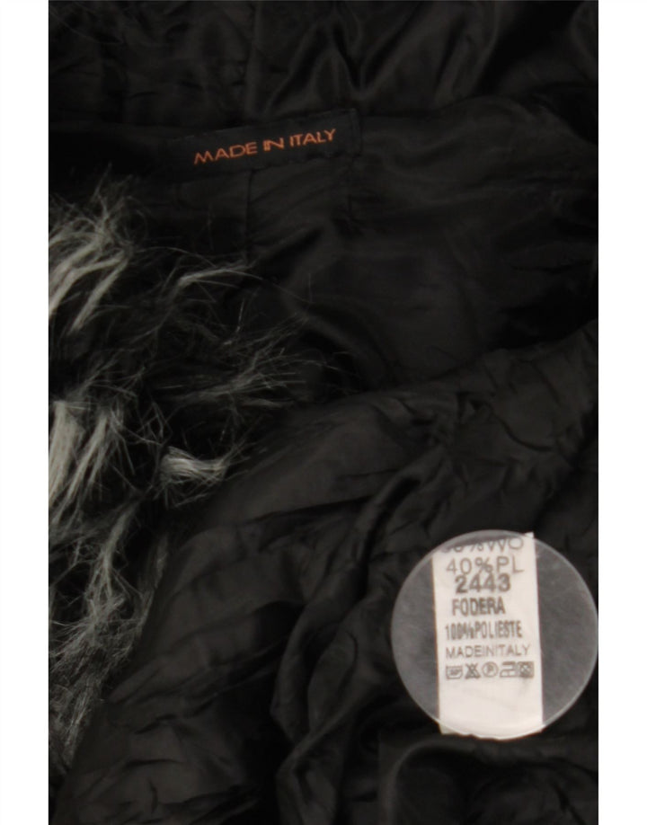 VINTAGE Mujer Suelta Ajuste Capa con Capucha Reino Unido 10 Pequeña Lana Negra