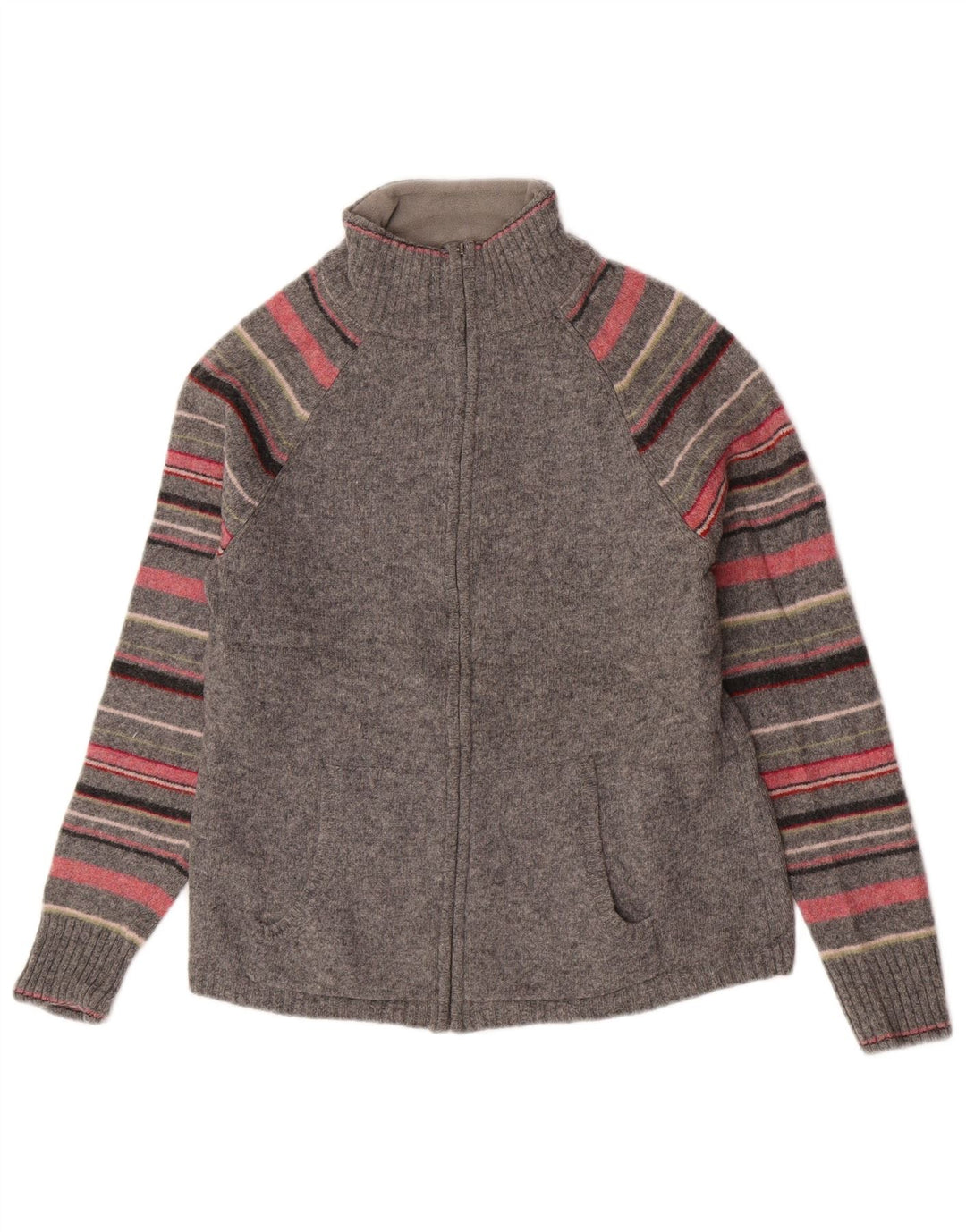 Eddie Bauer Suéter tipo cárdigan para mujer Reino Unido 12 Lana de cordero a rayas gris medio