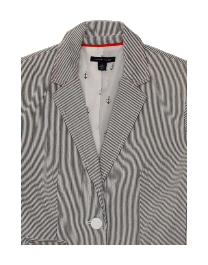 TOMMY HILFIGER Womens 2 Button Blazer Jacket US 2 XS Grey Pinstripe Cotton Vintage Tommy Hilfiger and Second-Hand Tommy Hilfiger from Messina Hembry 