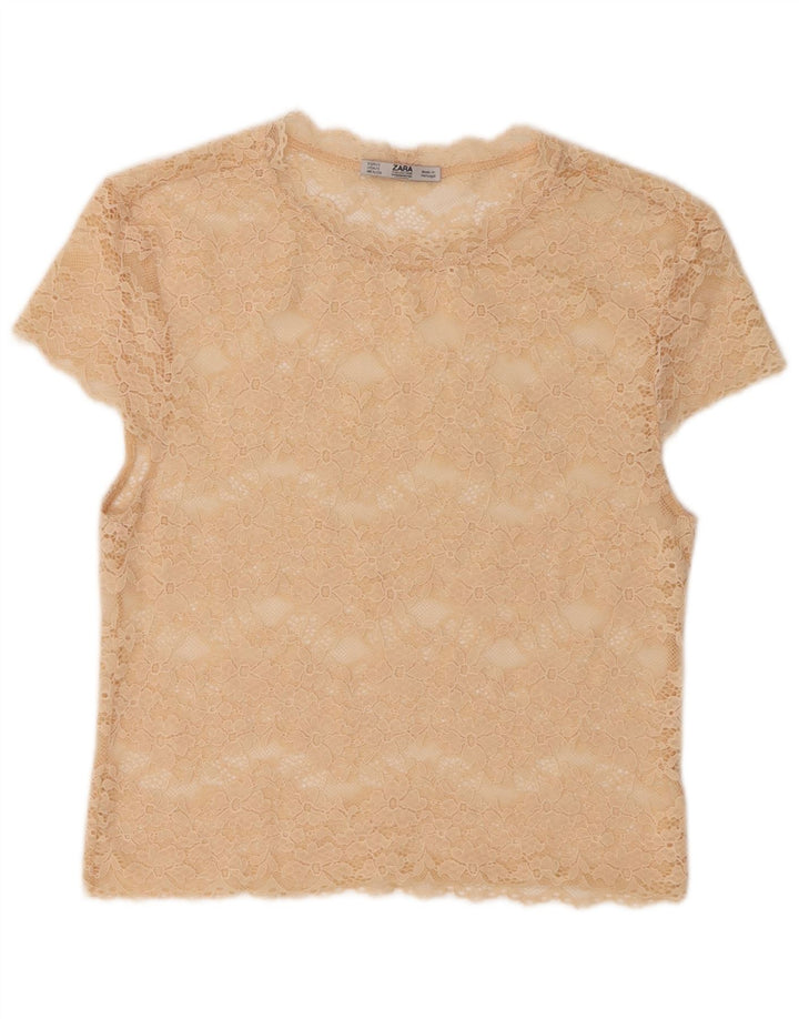 Zara Mujer Top Transparente De Encaje UK 10 Small Beige Floral