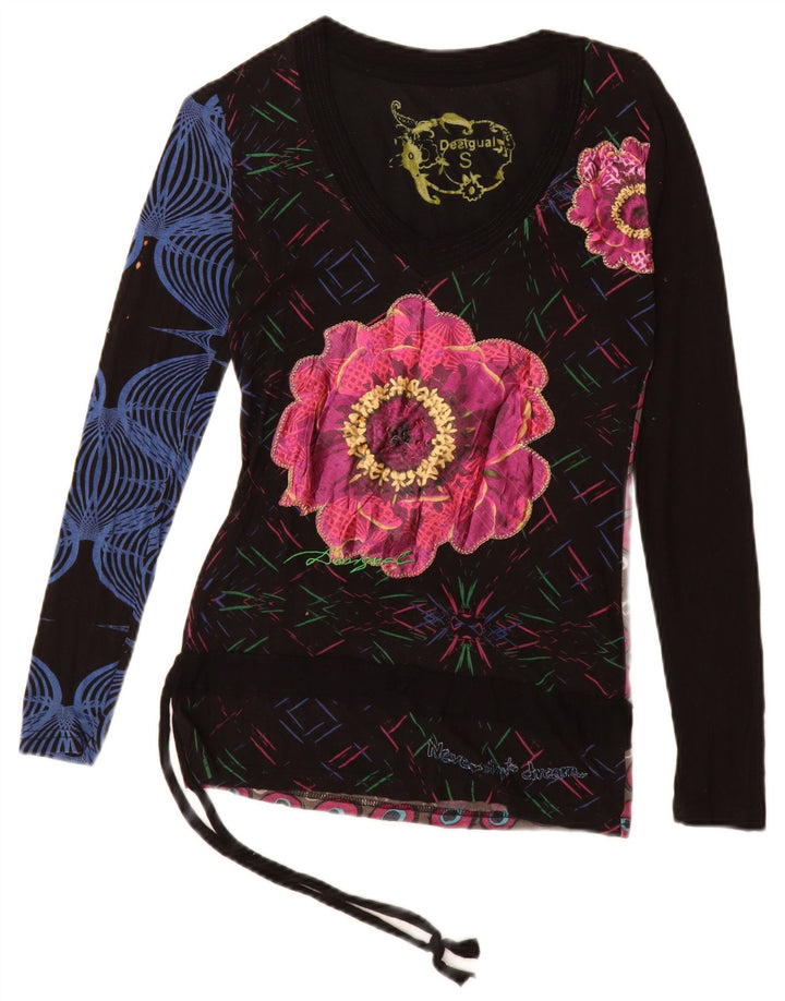 Desigual Mujer Gráfico Top Manga Larga UK 10 Small Viscosa Multicolor