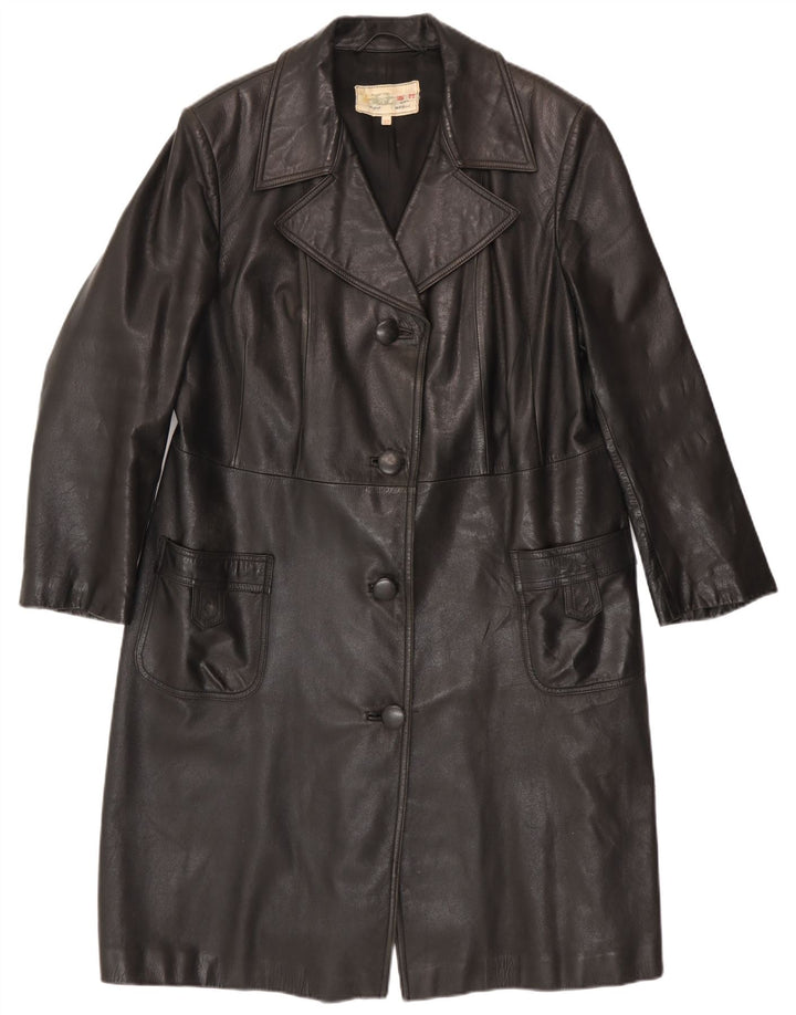 Abrigo de cuero vintage para mujer IT 52 2XL Negro