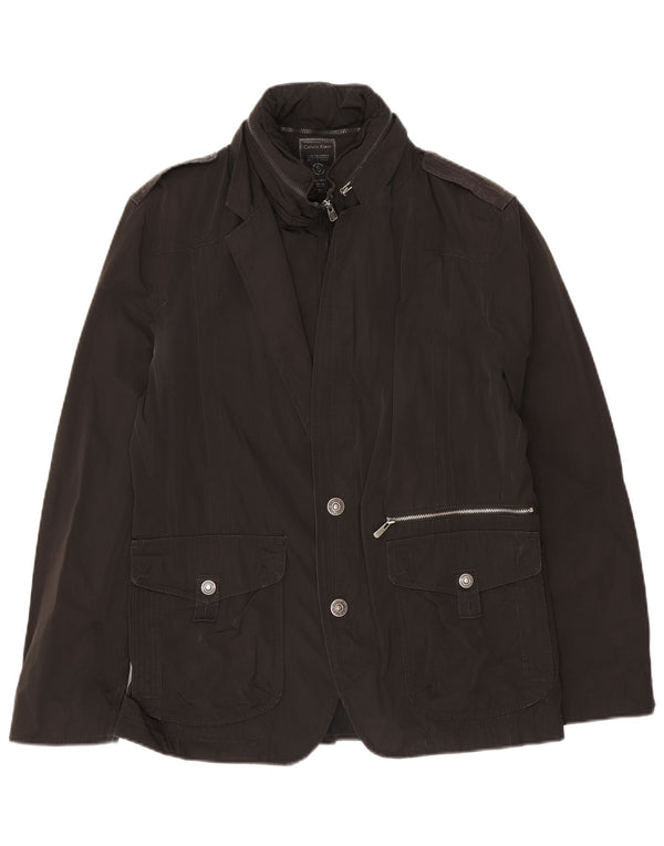 Calvin Klein Chaqueta militar con capucha y 2 botones para hombre UK 36 Small Black