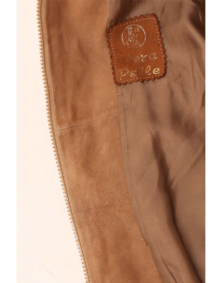 Vintage hombres ante bomber chaqueta Reino Unido 36 pequeño marrón cuero retro