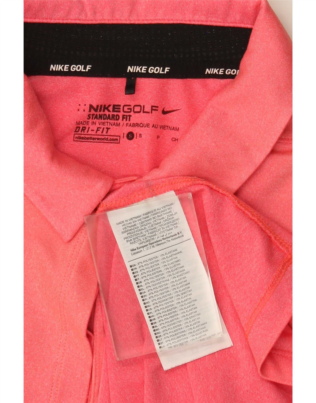 Nike Polo Dri Fit Standard Fit para hombre, poliéster a rayas rosas pequeñas