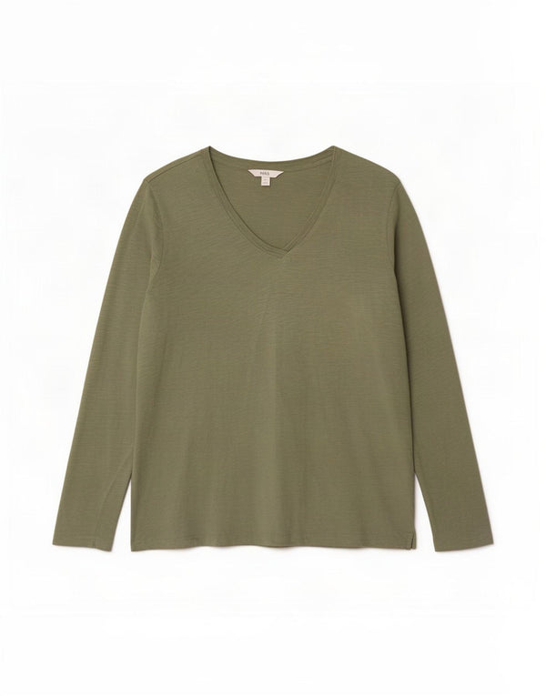 Marks & Spencer - Camiseta de manga larga para mujer, talla 40, XL, algodón caqui