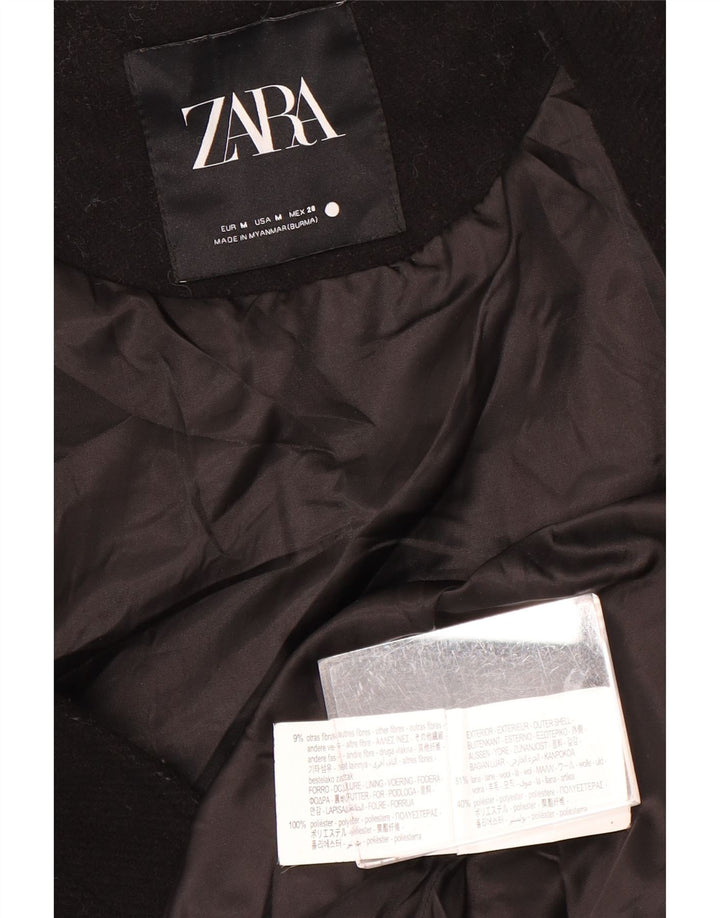 Zara Mujer Chaqueta Bomber Extragrande De Manga 3/4 UK 40 Mediana Lana Negra