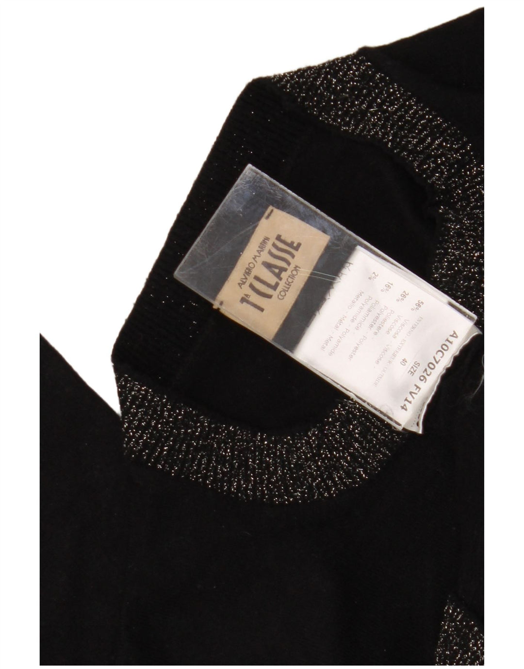 ALVIERO MARTINI Suéter gráfico con cuello redondo para mujer IT 40 Small Black
