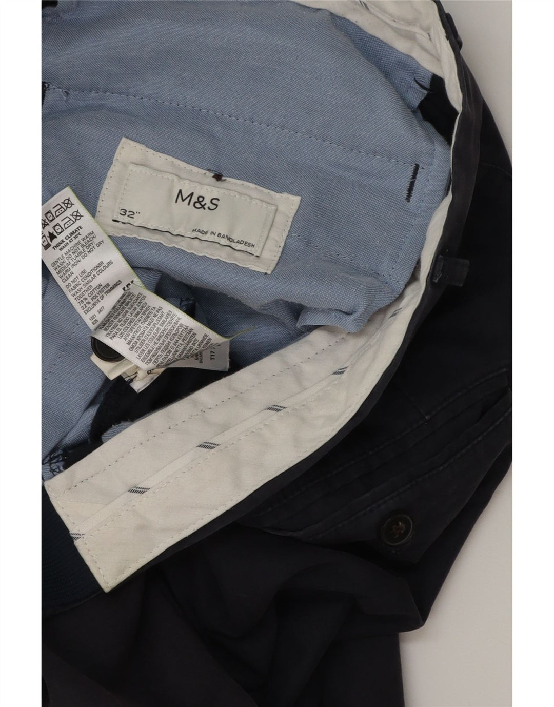 Marks & Spencer Pantalones cortos chinos para hombre W32 Algodón azul marino mediano