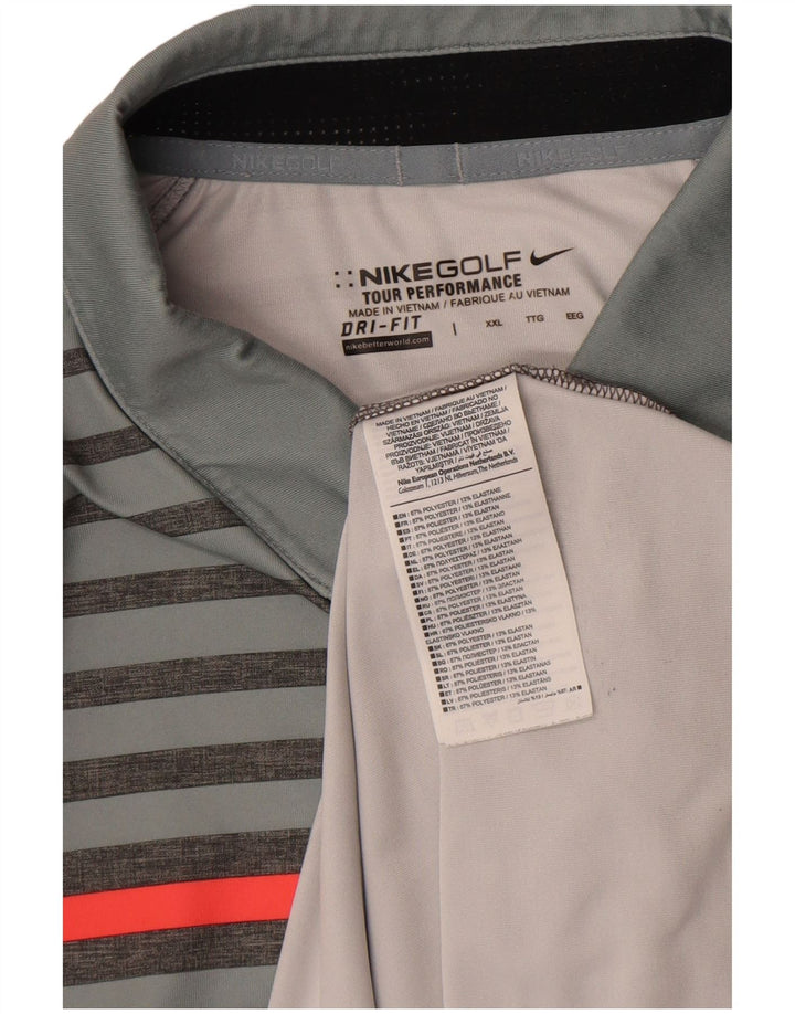 Nike Polo Dri Fit para hombre 2XL Poliéster a rayas grises