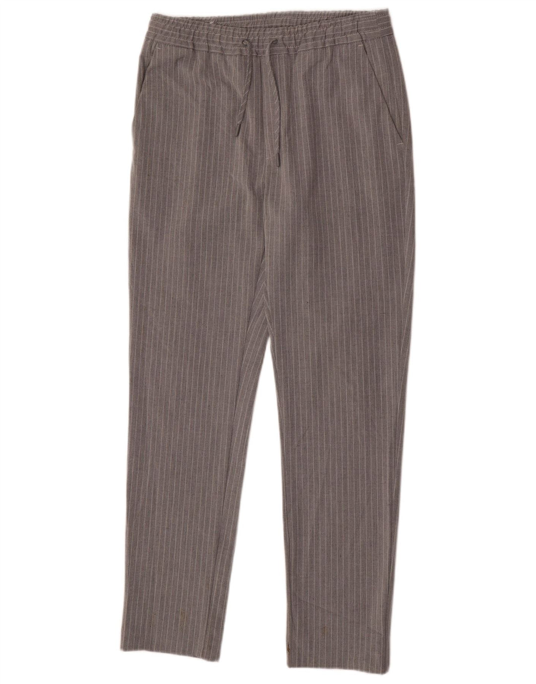 Zara Mens Slim Chino Pantalones Pequeño W29 L30 Poliéster A Rayas Gris