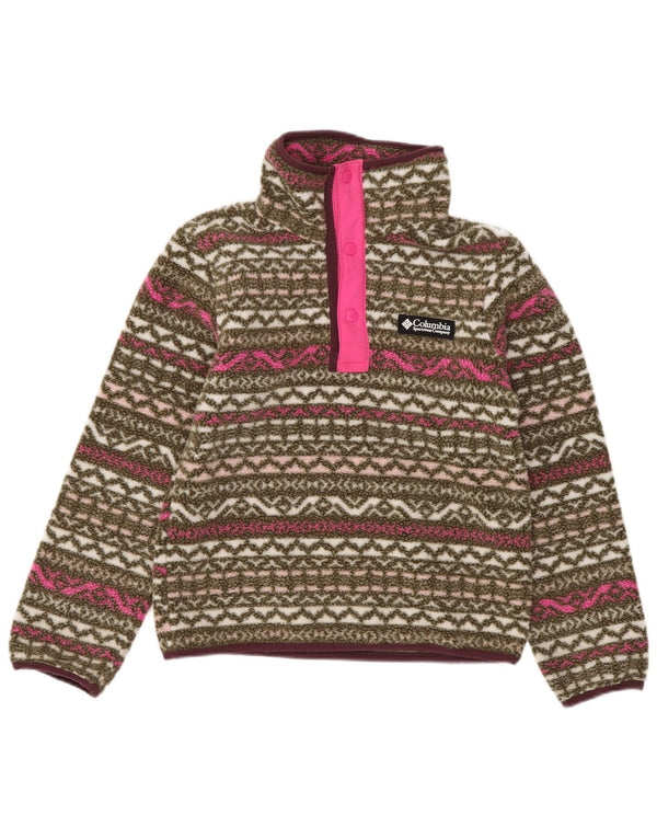 Columbia Jersey polar con cuello de botón para niñas 7-8 años Small Khaki Fair Isle