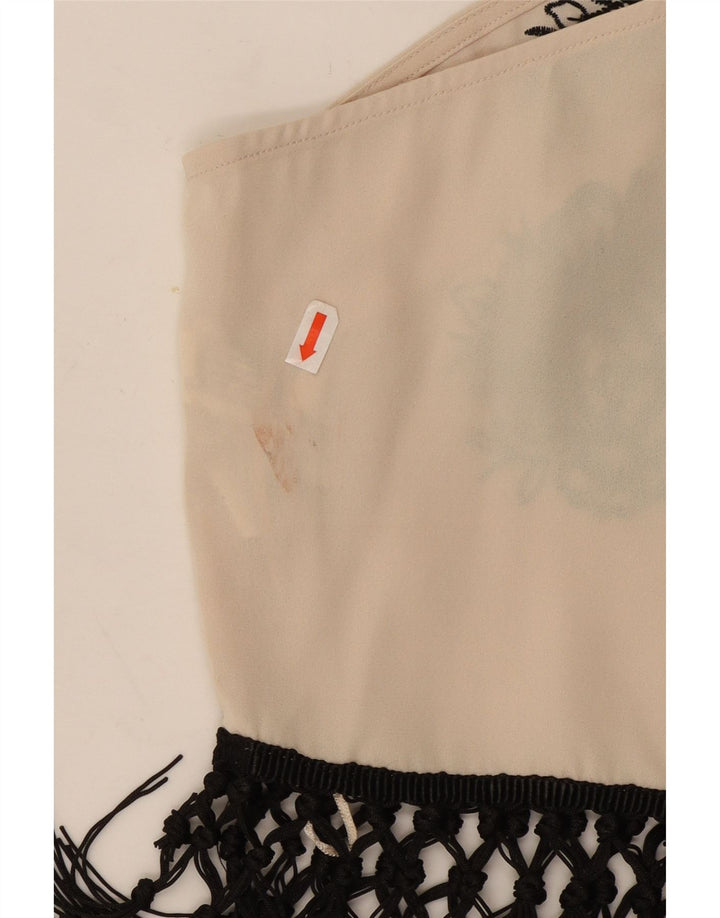 Zara Top Corto De Un Hombro Para Mujer UK 10 Pequeño Poliéster Floral Blanco Roto
