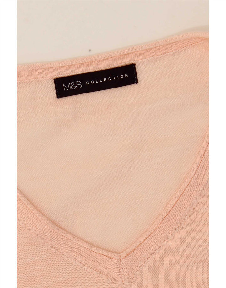 Marks & Spencer Jersey transparente con cuello en V para mujer, talla 44, color rosa medio