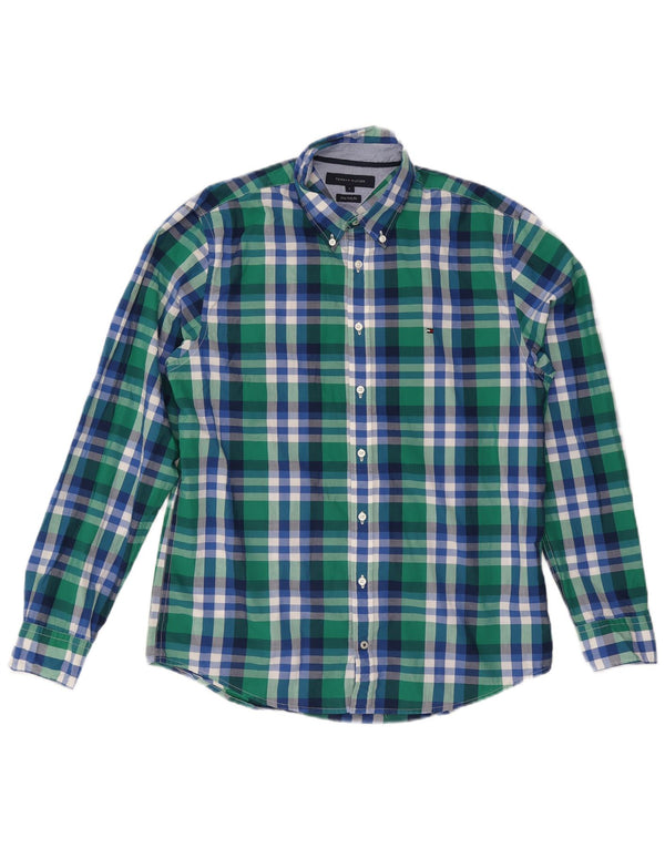 Camisa Tommy Hilfiger New York Fit de algodón a cuadros verdes grandes para hombre