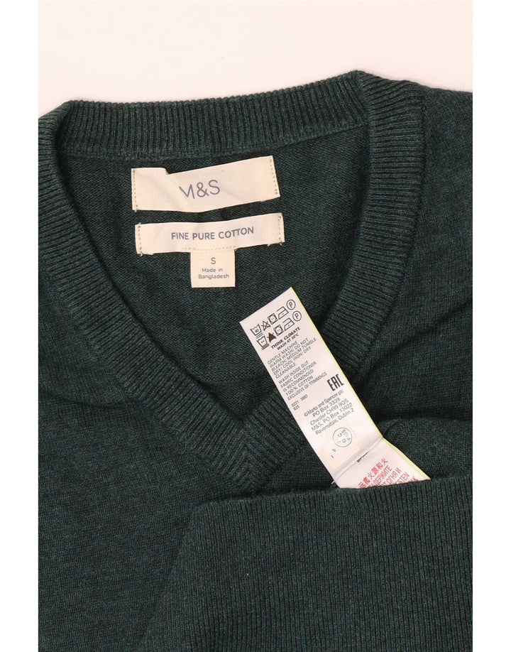 Marks & Spencer Jersey con Cuello en V para Hombre Pequeño Algodón Verde