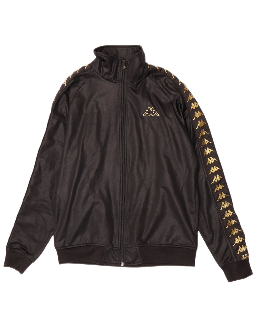 Kappa Mens Graphic Chándal Top Chaqueta Pequeña Poliéster Negro