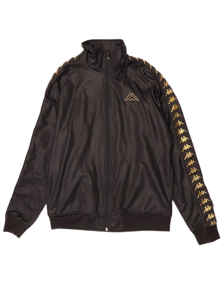 Kappa Mens Graphic Chándal Top Chaqueta Pequeña Poliéster Negro