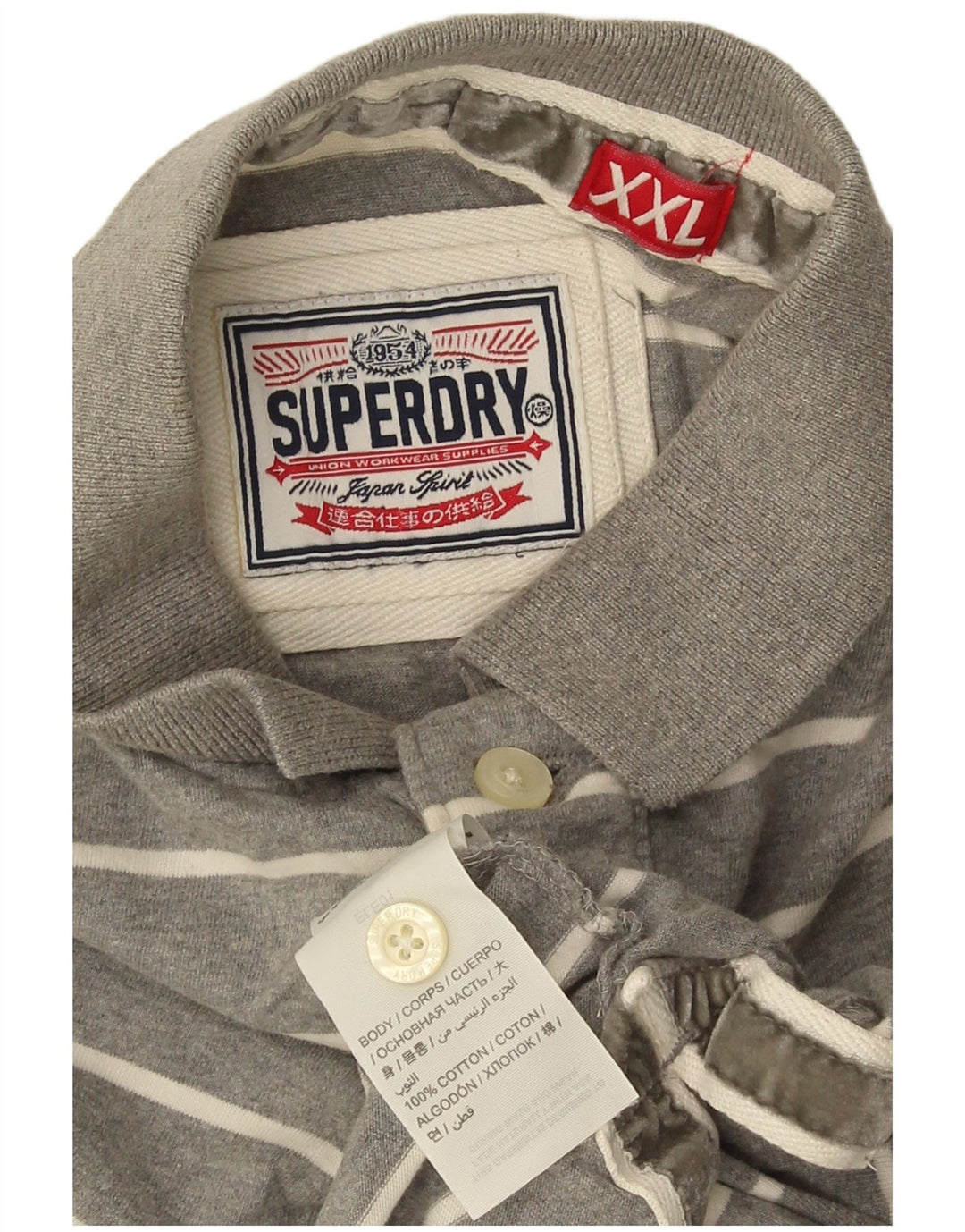 Superdry Polo para hombre 2XL Algodón a rayas gris