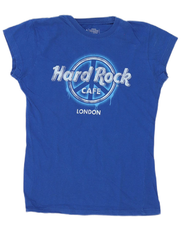 Hard Rock Cafe Mujer London Graphic Camiseta Top UK 12 Algodón Azul Medio