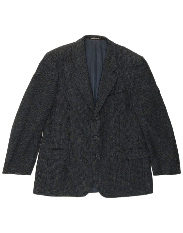 VINTAGE Chaqueta Blazer de 3 Botones para Hombre IT 50 Espiga Azul Marino Grande