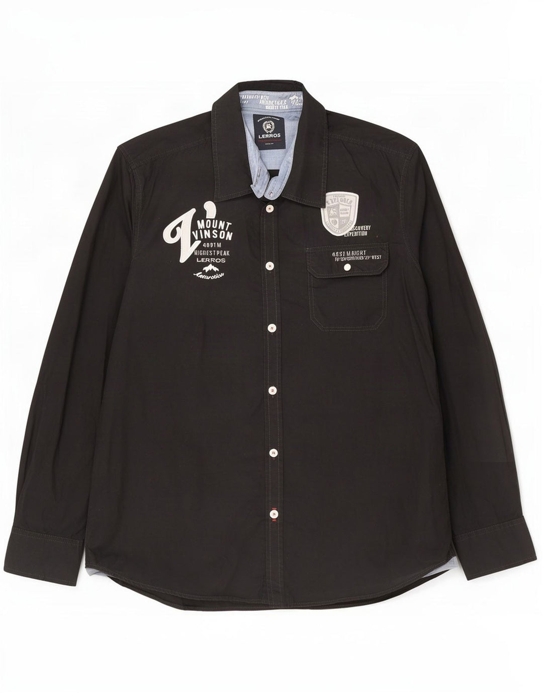 Lerros Camisa gráfica para hombre grande de algodón negro