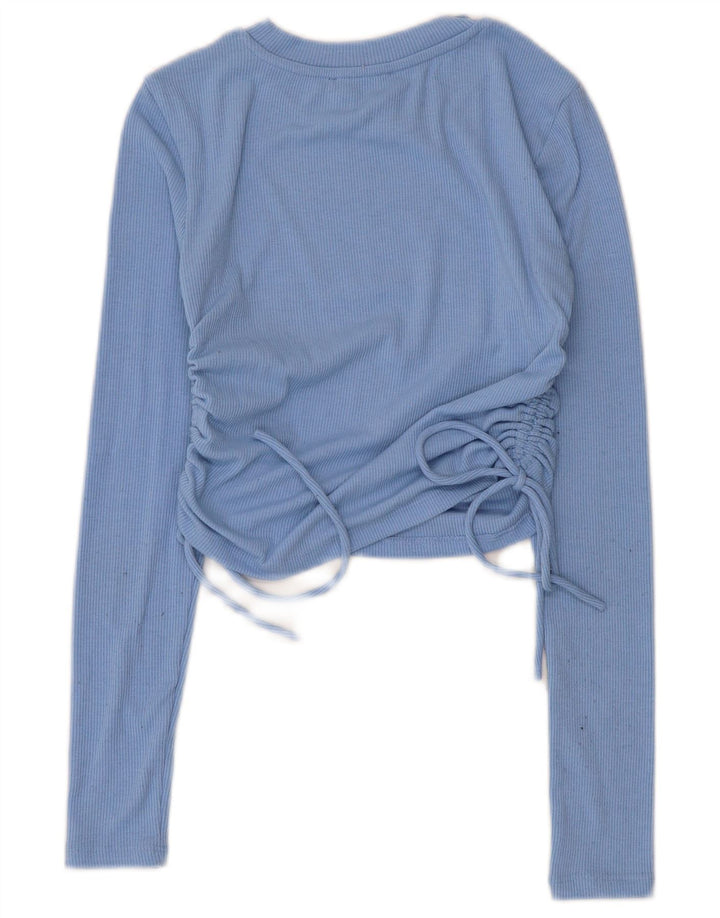 Zara Blusa Corta De Manga Larga Para Mujer UK 8 Small Azul