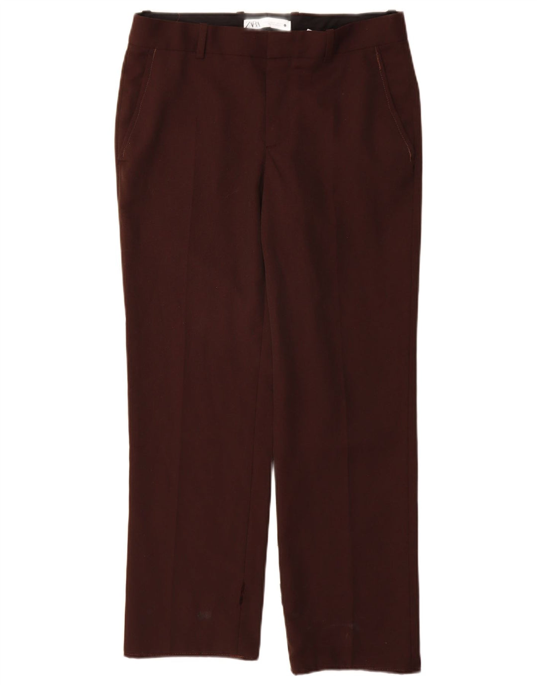 Zara Mujer Pantalón Chino Recto Pequeño W26 L28 Marrón Poliéster