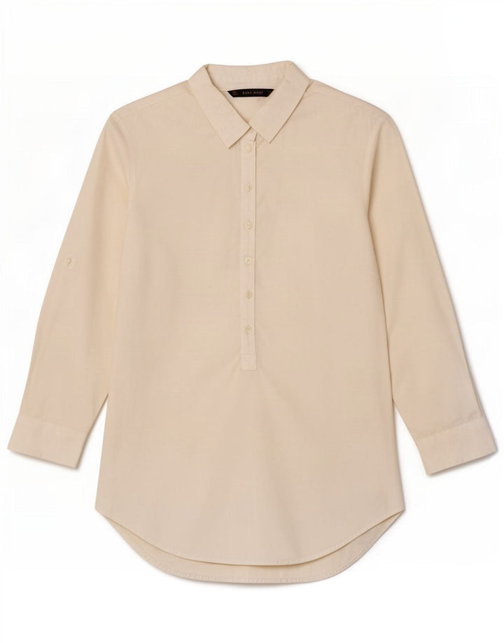 Zara Mujer Jersey Manga 3/4 Camisa UK 10 Small Blanco
