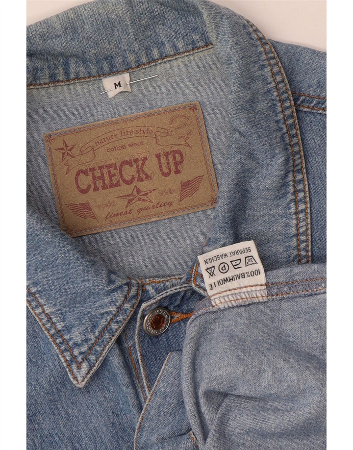 Vintage hombres denim Gilet Reino Unido 38 algodón azul medio