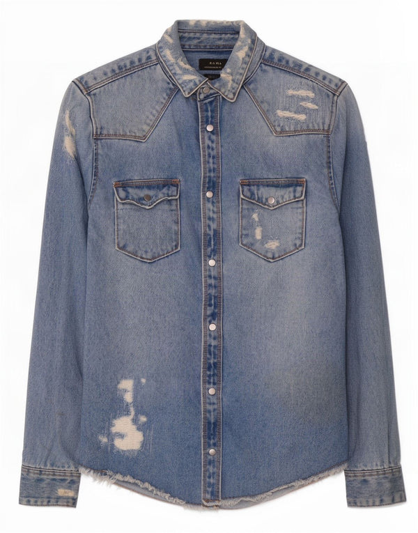 Zara Hombre Camisa Vaquera De Corte Relajado Desgastado Algodón Azul Pequeño